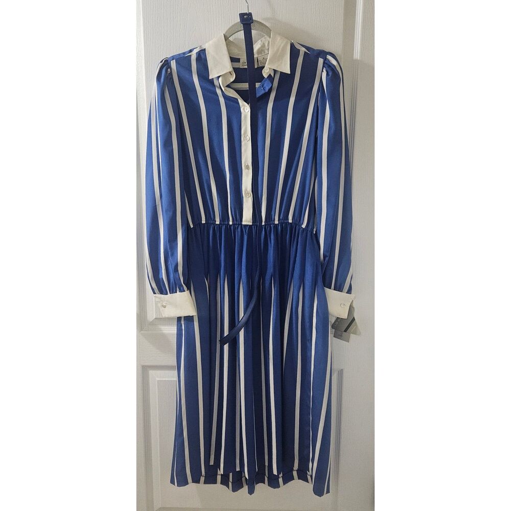 80'S VTG Deadstock LC Shelly Long Pleated Collared Dress VTG SZ 12 Tiny Flaw